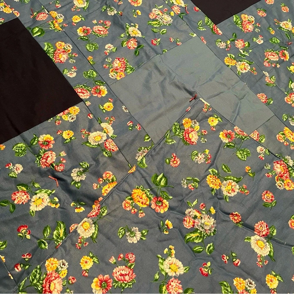 Quilted Lap Blanket NEWLY MADE Light Blue Dark Blue Flowers